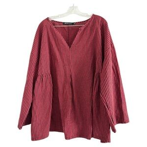 BBYES Collection Women Red Black Checkered Flowy Long Sleeve Blouse-PLUS 5X